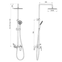 Załaduj obraz do przeglądarki galerii, System natryskowy TRINNITY z baterią natryskową, deszczownicą, rączka 3S, rysunek z wymiarami