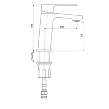 Załaduj obraz do przeglądarki galerii, Bateria umywalkowa TRINNITY stojąca bez korka - rysunek z wymiarami
