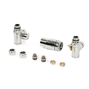 Zestaw termostatyczny chrom z głowicą trójosiowy GZ 1/2'' złączki, do grzałki