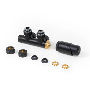 Zestaw termostatyczny czarny z głowicą 50mm kątowy GZ 1/2'' złączki Cu/PEX