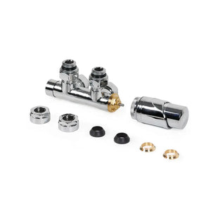 Zestaw termostatyczny chrom z głowicą 50mm kątowy GZ 1/2'' złączki Cu/PEX