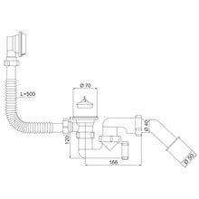 Załaduj obraz do przeglądarki galerii, Syfon wannowy nadstropowy 40/50 TRINNITY korek z łańcuszkiem + sitko chrom - rysunek z wymiarami